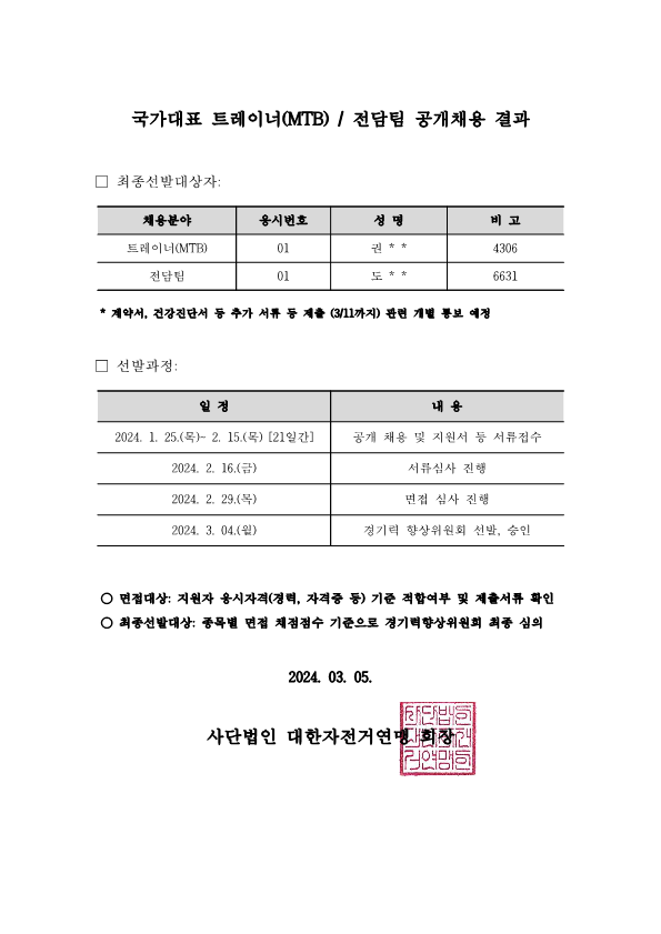 공고_국가대표 트레이너(MTB), 전담팀 채용 결과_240305_1.png